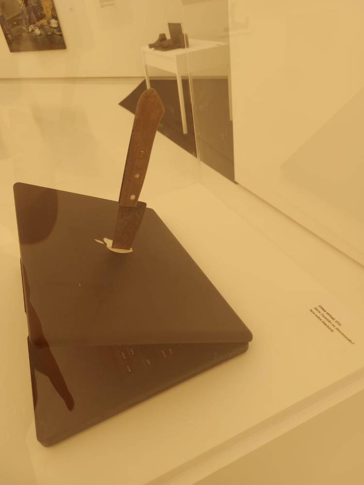 Obra "Crime virtual", de 2021, presente na exposição Contrapontos e Contratempos, de Marco Paulo Rolla. Foto: CMC / blog da kikacastro