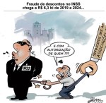 Charge de Mariosan sobre a fraude no INSS. Publicada no O Popular.