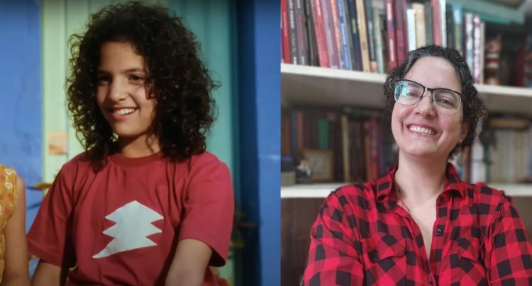 Eu, caracterizada como Julieta, em 1994, aos 9 anos. E em foto recente, aos 39 anos, na minha casa.