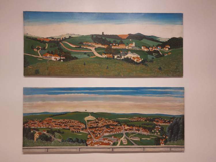 Obras Povoado e Cidade, de 1977, do artista Agostinho Batista de Freitas, nascido em 1927 em Paulínia (SP) e morto em 1997 na capital paulista.