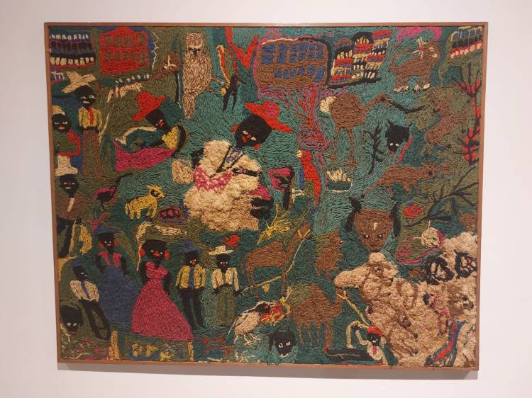 Tapeçaria de Madalena Santos Reinbolt, artista nascida em 1919 em Vitória da Conquista (BA) e morta em Petrópolis (RJ), em 1977. Obra sem título feita entre 1969 e 1977.