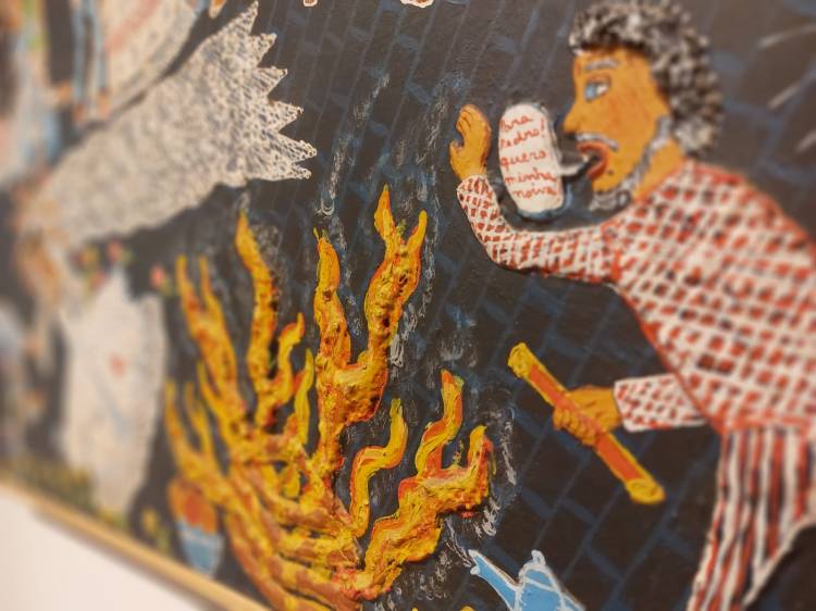 [Detalhe da obra] Obra sem título, de 1974, da artista Maria Auxiliadora da Silva, que nasceu em Campo Belo (MG), em 1935, e morreu em São Paulo (SP) em 1974. Óleo e massa de poliéster sobre tela.