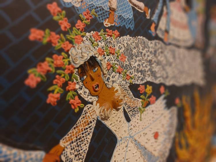 [Detalhe da obra] Obra sem título, de 1974, da artista Maria Auxiliadora da Silva, que nasceu em Campo Belo (MG), em 1935, e morreu em São Paulo (SP) em 1974. Óleo e massa de poliéster sobre tela.