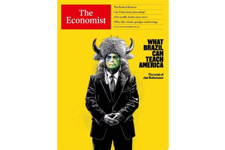Capa da revista britânica The Economist desta semana, em que diz que o Brasil está ensinando aos Estados Unidos lições de democracia.