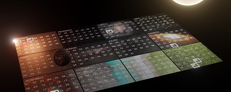 O calendário cósmico, proposto por Carl Sagan para representar a história do universo. Foto: Espaço do Conhecimento UFMG.