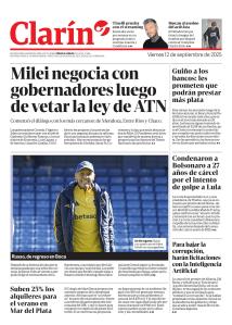 Capa do Clarín sobre Bolsonaro condenado a 27 anos de prisão. Foto: reprodução / 12.09.2025