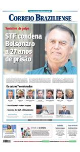 Capa do Correio Braziliense sobre Bolsonaro condenado a 27 anos de prisão. Foto: reprodução / 12.09.2025