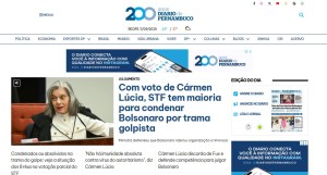 Homepage do portal do Diário de Pernambuco instantes depois da condenação de Jair Bolsonaro, em 11 de setembro de 2025. Foto: reprodução.