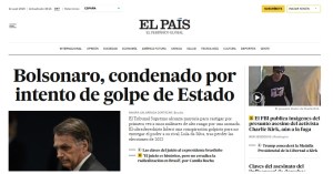 Homepage do portal do El País instantes depois da condenação de Jair Bolsonaro, em 11 de setembro de 2025. Foto: reprodução.