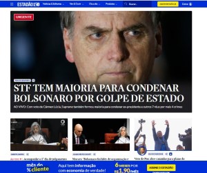 Homepage do portal do Estado de S. Paulo instantes depois da condenação de Jair Bolsonaro, em 11 de setembro de 2025. Foto: reprodução.