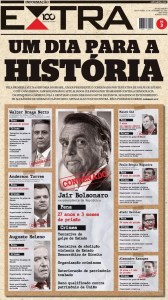 Capa do Extra sobre Bolsonaro condenado a 27 anos de prisão. Foto: reprodução / 12.09.2025