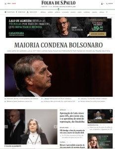 Homepage do portal da Folha de S.Paulo instantes depois da condenação de Jair Bolsonaro, em 11 de setembro de 2025. Foto: reprodução.