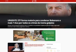 Homepage do portal g1 instantes depois da condenação de Jair Bolsonaro, em 11 de setembro de 2025. Foto: reprodução.