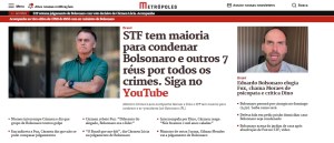 Homepage do portal do Metrópoles instantes depois da condenação de Jair Bolsonaro, em 11 de setembro de 2025. Foto: reprodução.
