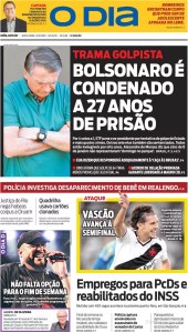 Capa do O Dia sobre Bolsonaro condenado a 27 anos de prisão. Foto: reprodução / 12.09.2025