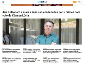 Homepage do portal do O Povo instantes depois da condenação de Jair Bolsonaro, em 11 de setembro de 2025. Foto: reprodução.