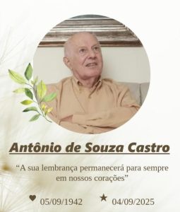 Antônio de Souza Castro morreu em Belo Horizonte, em 4 de setembro de 2025.