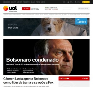 Homepage do portal UOL instantes depois da condenação de Jair Bolsonaro, em 11 de setembro de 2025. Foto: reprodução.
