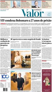 Capa do Valor sobre Bolsonaro condenado a 27 anos de prisão. Foto: reprodução / 12.09.2025