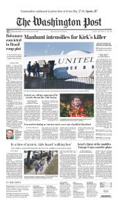 Capa do Washington Post sobre Bolsonaro condenado a 27 anos de prisão. Foto: reprodução / 12.09.2025
