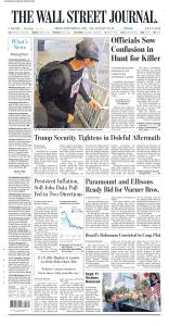 Capa do Wall Street Journal sobre Bolsonaro condenado a 27 anos de prisão. Foto: reprodução / 12.09.2025