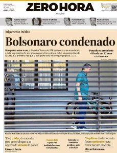 Capa do Zero Hora sobre Bolsonaro condenado a 27 anos de prisão. Foto: reprodução / 12.09.2025