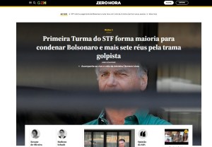 Homepage do portal do Zero Hora instantes depois da condenação de Jair Bolsonaro, em 11 de setembro de 2025. Foto: reprodução.