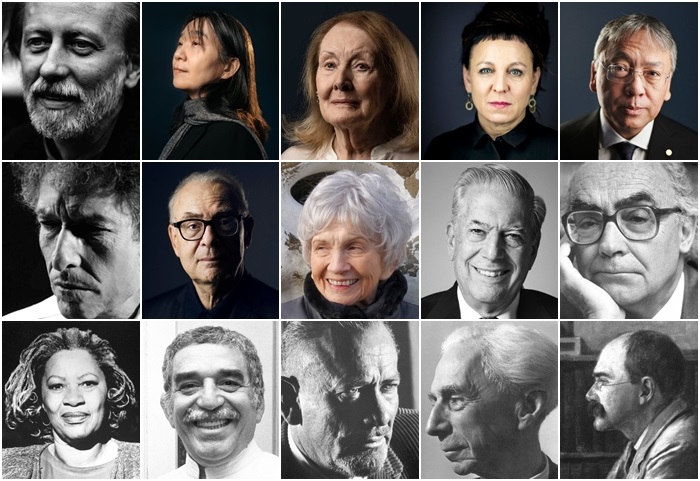 Os 15 autores laureados com o Nobel de Literatura entre 1907 e 2025 dos quais já li mais de 40 obras. Fotos: Divulgação da Academia Sueca.