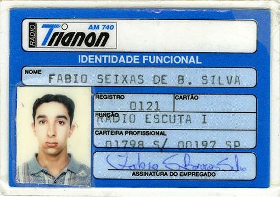 O primeiro crachá de Fábio Seixas. Foto: arquivo pessoal