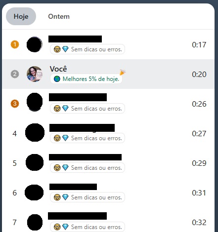 Tabela de classificação no jogo Tango, do LinkedIn.