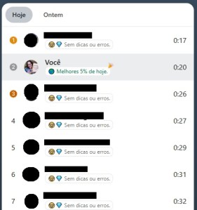 Tabela de classificação no jogo Tango, do LinkedIn.