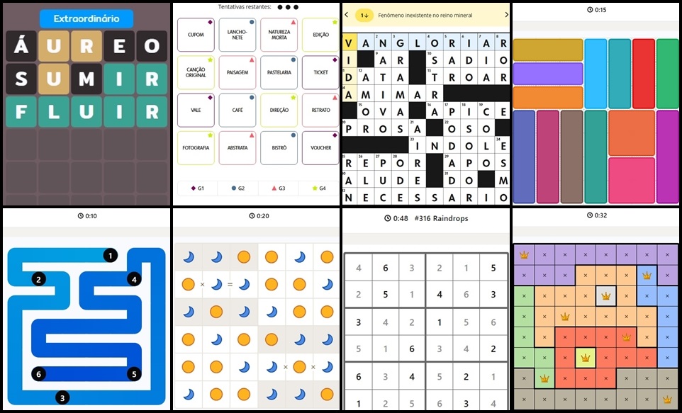Termo, Combinado, Palavras cruzadas, Patches, Zip, Tango, Sudoku e Queens: joguinhos que estimulam o cérebro e tomam 15 minutos do meu dia.