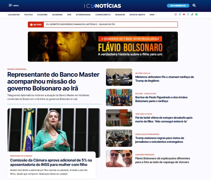 Home page do ICL Notícias na noite desta quinta-feira (16).