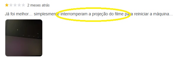 Reclamação contra cinema Cineart do Ponteio Lar Shopping nas avaliações do Google.