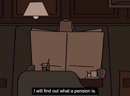 Cena do curta-metragem de animação Retirement Plan, com direção e roteiro de John Kelly. Imagem: reprodução.