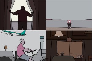 Cenas do curta-metragem de animação Retirement Plan, com direção e roteiro de John Kelly. Imagens: reprodução.